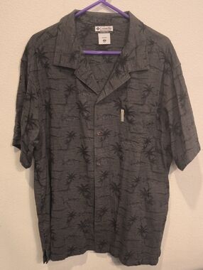 Columbia Dark Gray Short Sleeve Fish/Palm-Print Camp Shirt Men's XXL